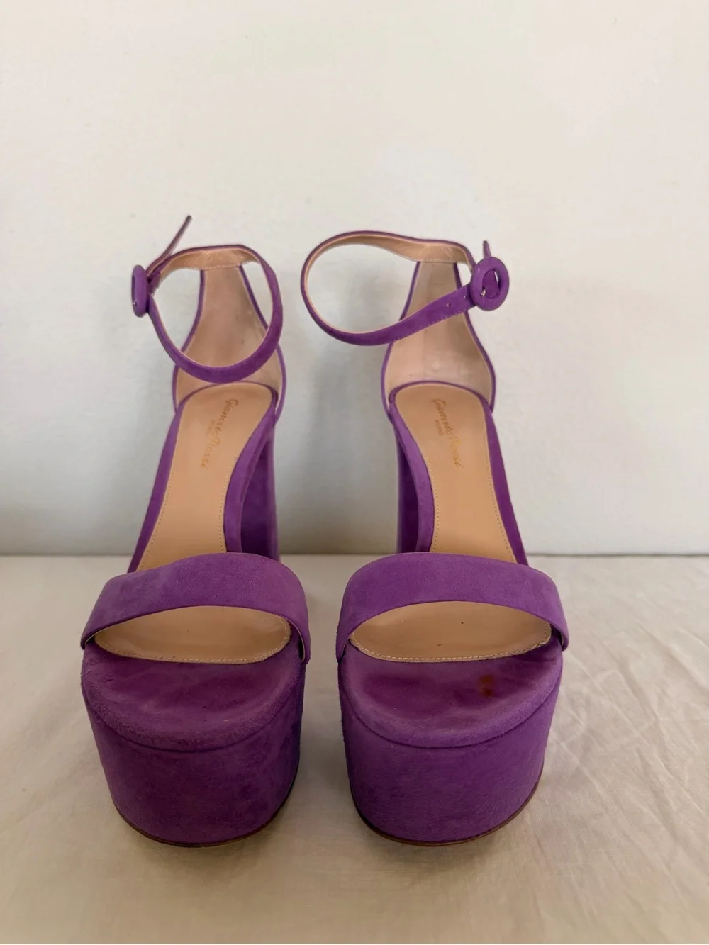 Gianvito Rossi Purple Suede Platform Ankle-Strap Sandals